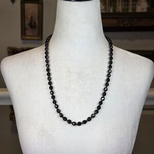 Black Faceted Crystal Glass Beaded Necklace Long Opera Length Flapper Style